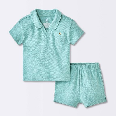 Baby Boys' 2pc Johnny Collar Polo Shirt and Shorts Set - Cloud Island™ Blue Newborn | Target