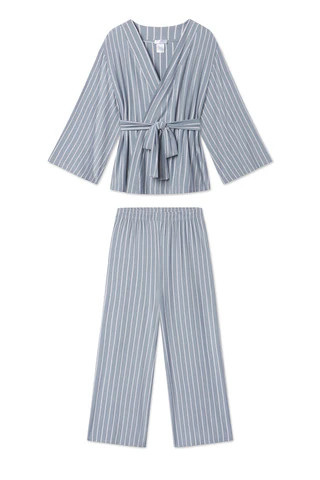 DreamModal Kimono Pajama Set in Dusty Blue Stripe | Lake Pajamas