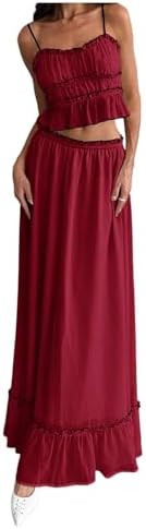 SOLY HUX Women's 2 Piece Contrast Trim Ruffle Hem Cami Maxi Skirt Set | Amazon (US)