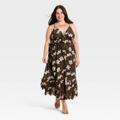 Women's Ruffle Maxi Dress - A New Day™ Brown 1X | Target
