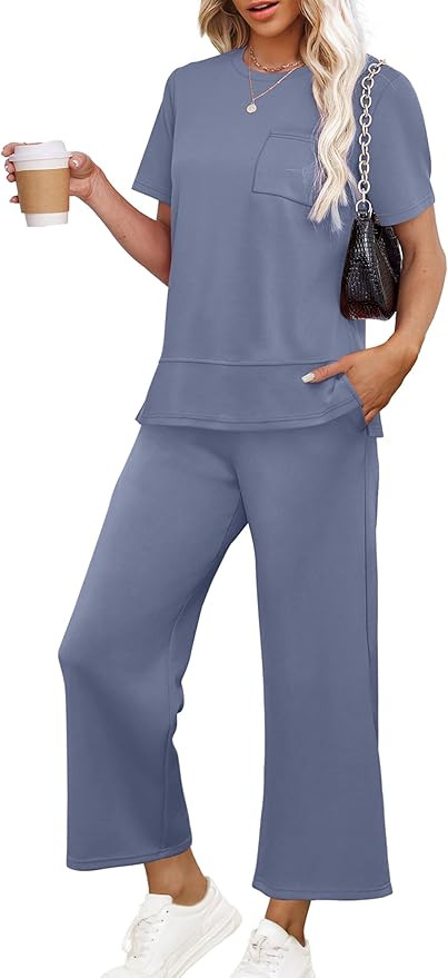 OFEEFAN Women's Lounge Sets Fashion Outfits Wide Leg Loungewear Side Slit Tracksuit for Vacation ... | Amazon (US)