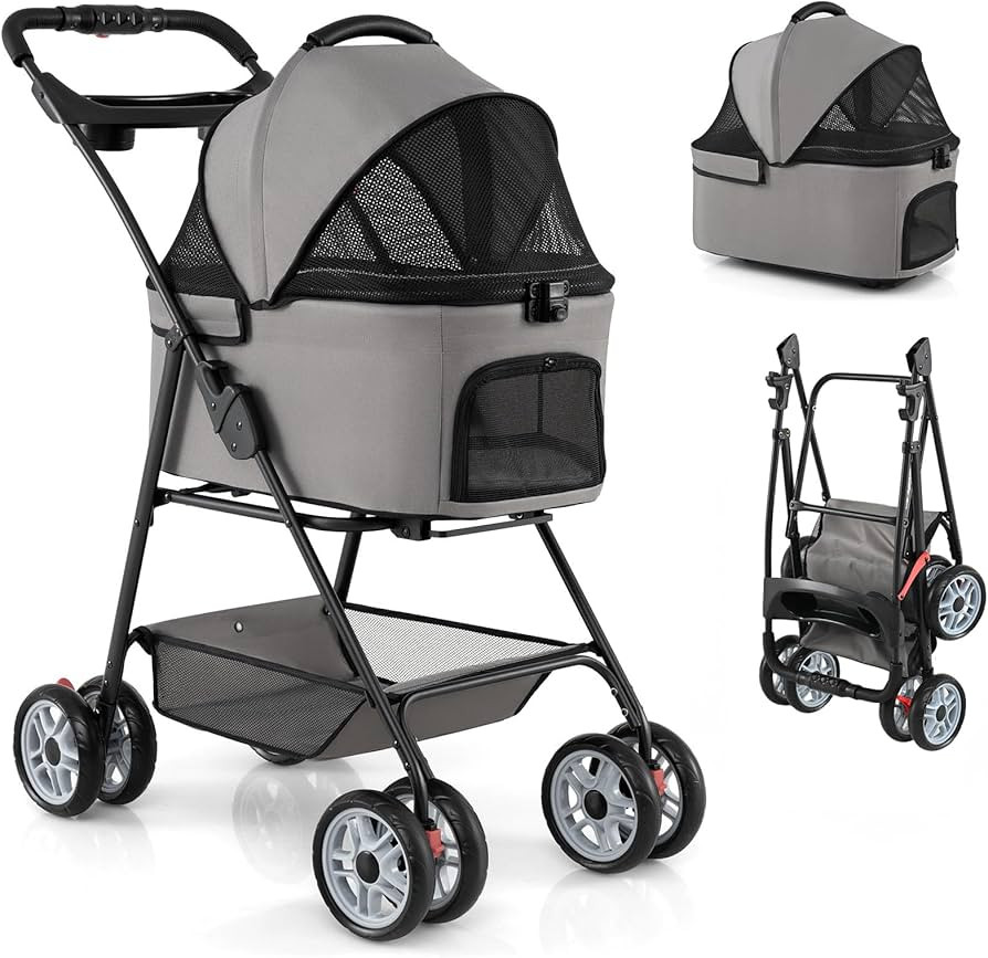 Giantex 3-in-1 Pet Stroller with Detachable Carrier, One-Click Foldable Dog Stroller for Small & ... | Amazon (US)