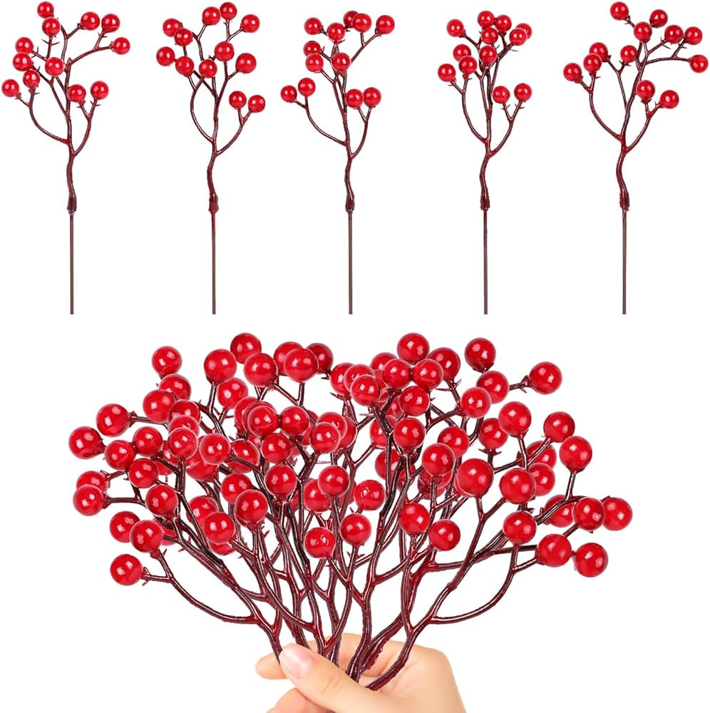 DIYASY Artificial Red Berry Stems,20 Pcs Christmas Tree Picks and Spray for Xmas Ornaments DIY Wr... | Amazon (US)