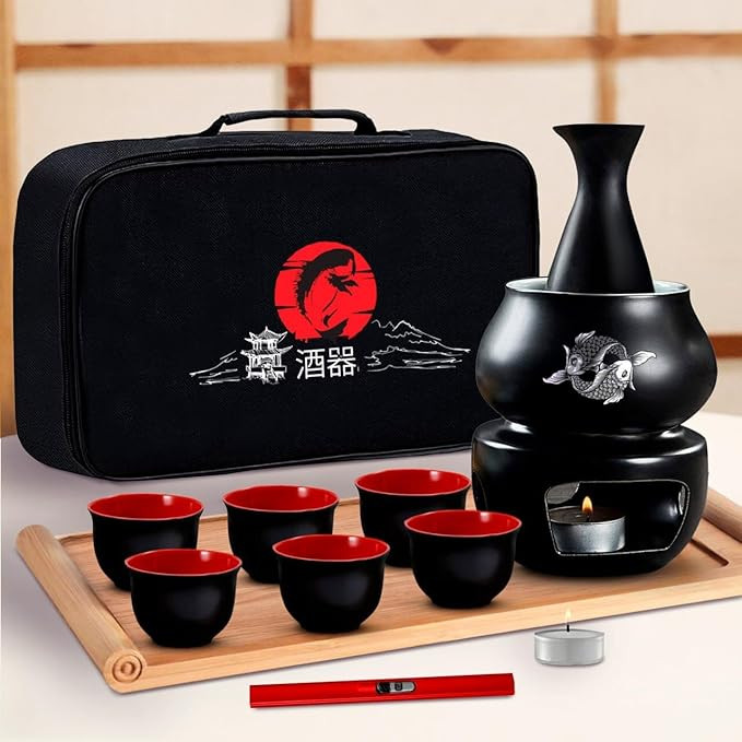 Japanese Sake Set with Warmer | 11 pc | 6 sake cups only | non electric sake warmer | sake bottle... | Amazon (US)