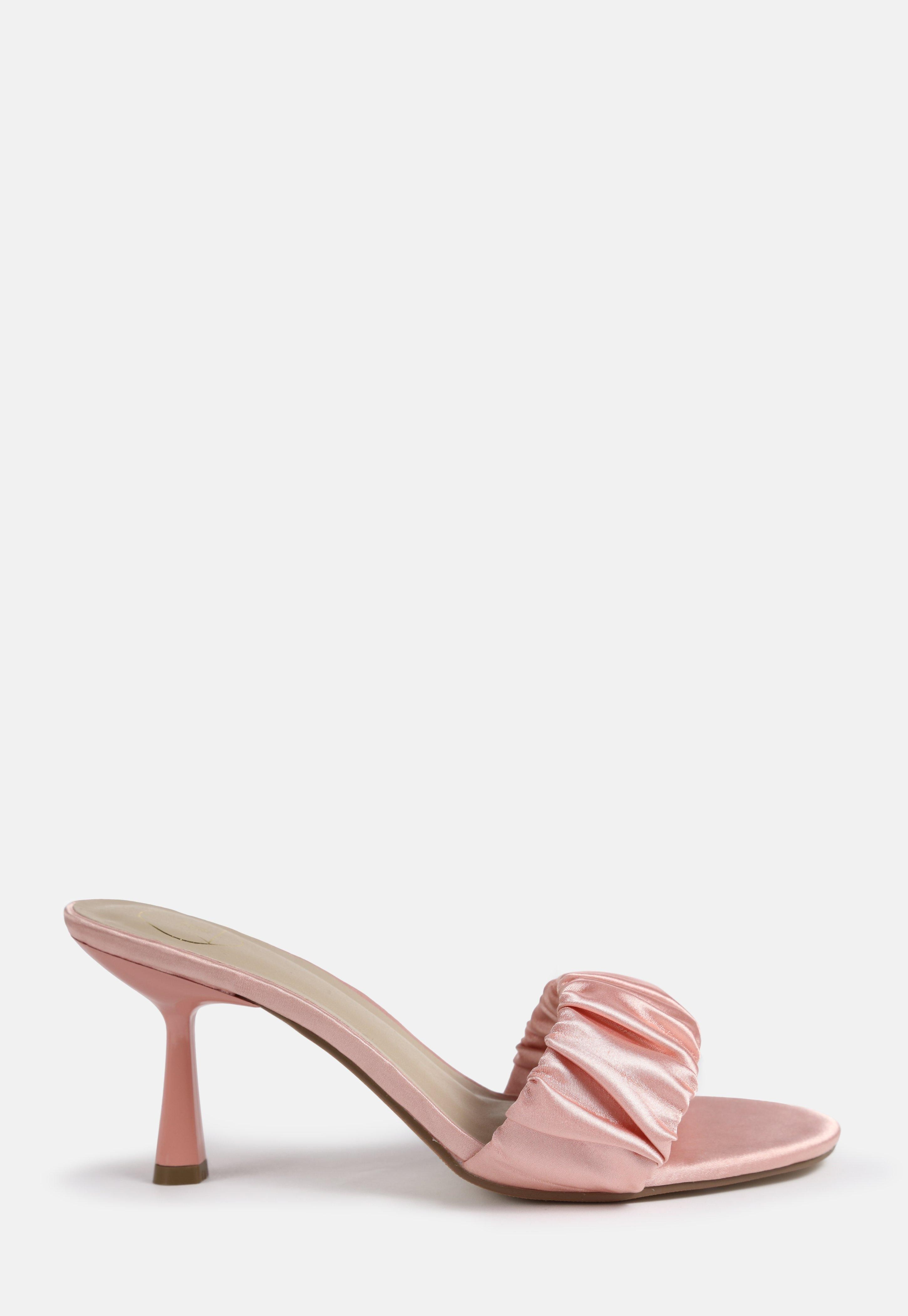 Rose Satin Ruched Heeled Mule Sandals | Missguided (US & CA)