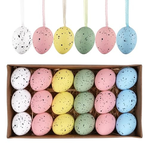 Valery Madelyn 18Pcs Easter Eggs Ornaments for Small Tree Decorations, 1.57" Pastel Pink Blue Plastic Easter Eggs Bulk, Shatterproof Decorative Hanging Egg Decorations Spring Party Decor | Amazon (US)