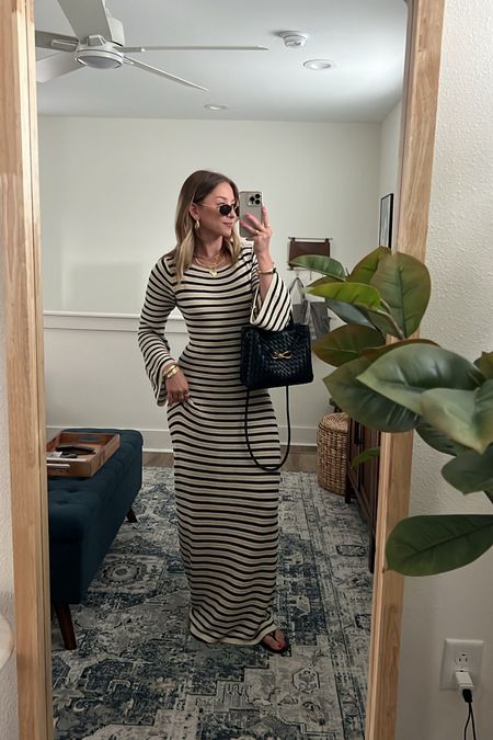 3/21/24 Dinner outfit of the night 🫶🏼 Maxi dress, knit dress, flattering dresses, spring dresses, spring outfits, spring style, spring fashion 2024, summer outfits, summer fashion 2024, striped knit dress, striped maxi dress, vacation outfits, vacation outfits 2024

