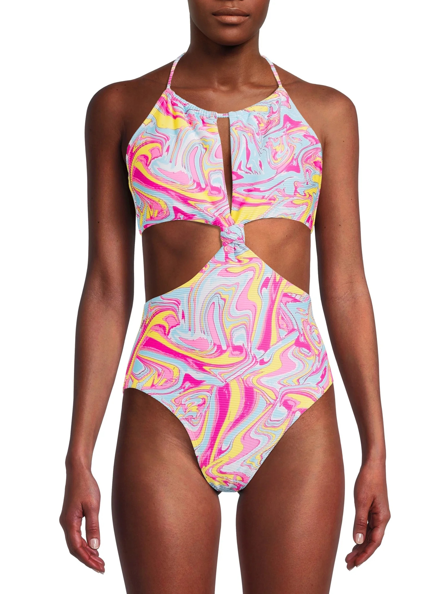 No Boundaries Juniors' Retro Printed Rib Knit One Piece Swimsuit | Walmart (US)