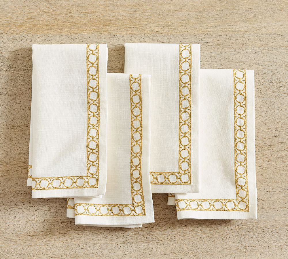 Gold Tile Cotton/Linen Napkins - Set of 4 | Pottery Barn (US)