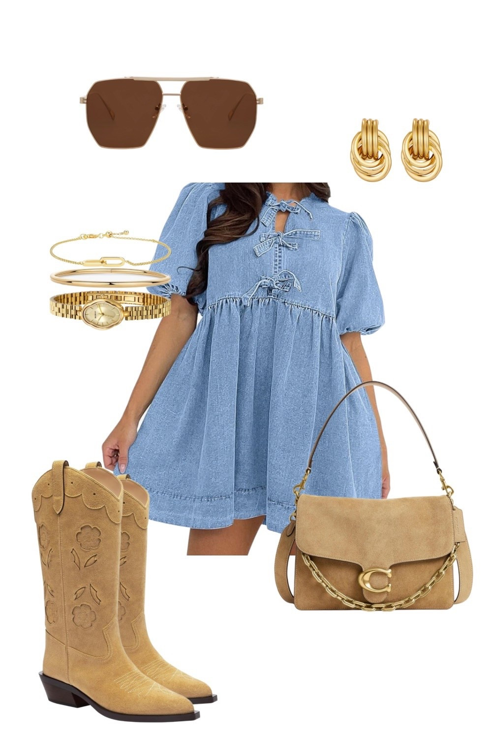 Fall Outfit | Preppy Outfit | Teacher Outfit | Fall Fashion | Denim Outfit | Denim Dress | Western Boots | Country Concert Outfit | Cowgirl Boots

#LTKStyleTip #LTKShoeCrush #LTKautumn