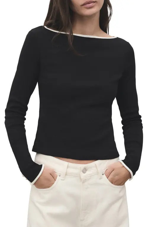 MANGO Porta Stripe Cotton Long Sleeve T-Shirt in Black at Nordstrom, Size X-Small | Nordstrom