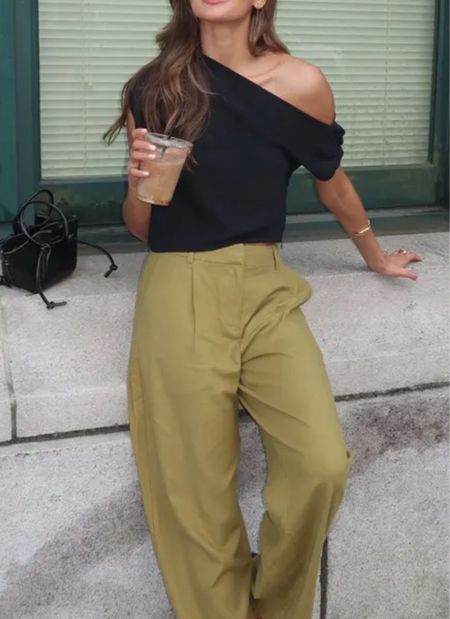One shoulder top
Green pants
Pants
Pleated pants 

Vacation outfit
Date night outfit
Spring outfit
#Itkseasonal
#Itkover40
#Itku

#LTKFindsUnder100 #LTKFindsUnder50