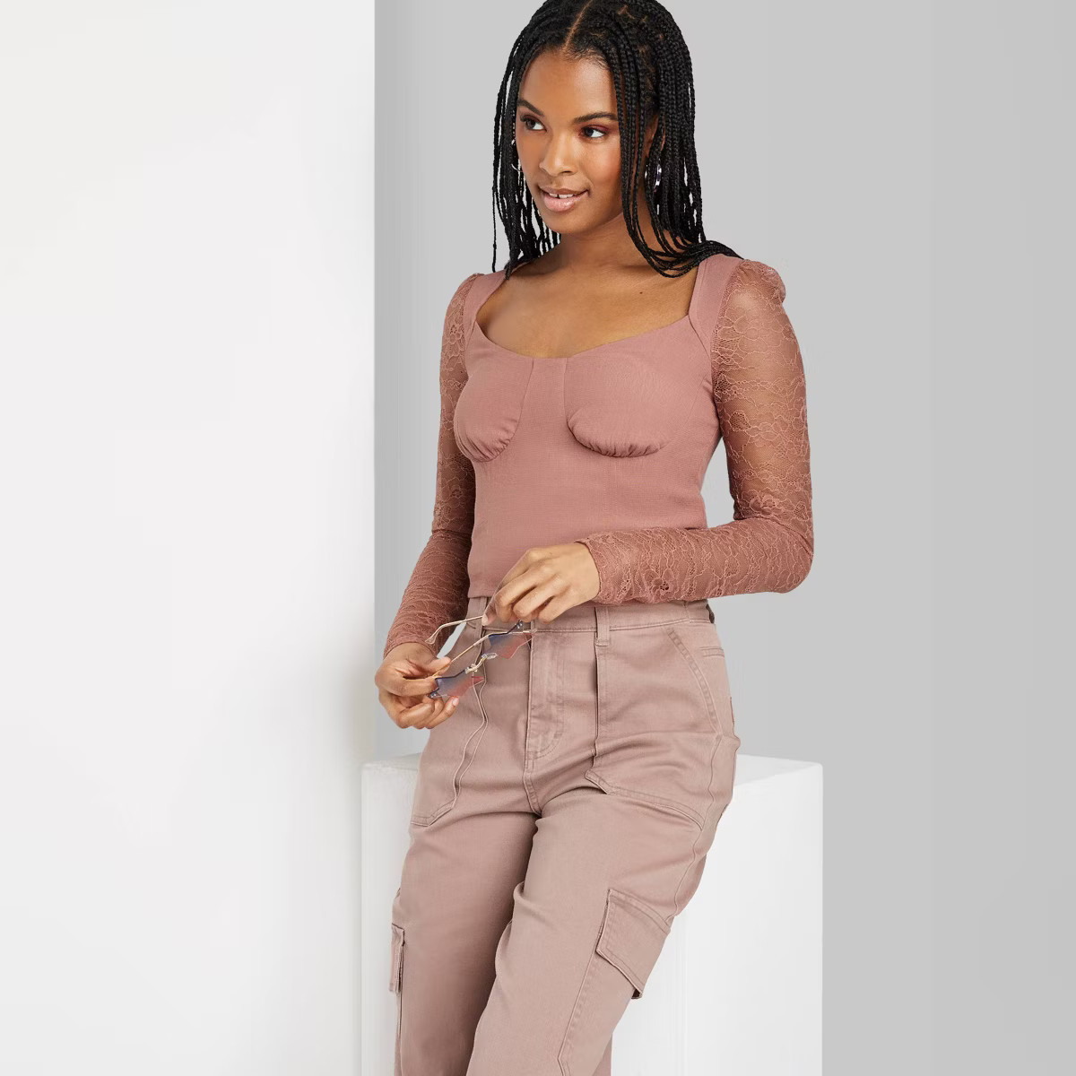 Women's Long Sleeve Lace Bustier Top - Wild Fable™ | Target