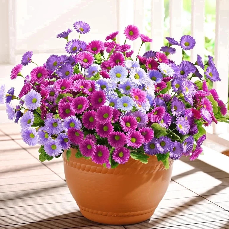 Yastouay 6 Bundles Artificial Mums Flowers for Outdoors, UV Resistant Fake Flowers for Planter, M... | Walmart (US)