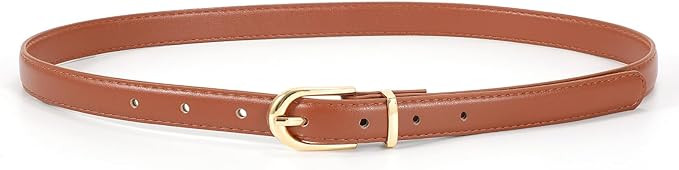 JASGOOD Womens Thin Leather Belt Skinny Faux Leather Belt for Jeans Dress with Gold Alloy Buckle | Amazon (US)
