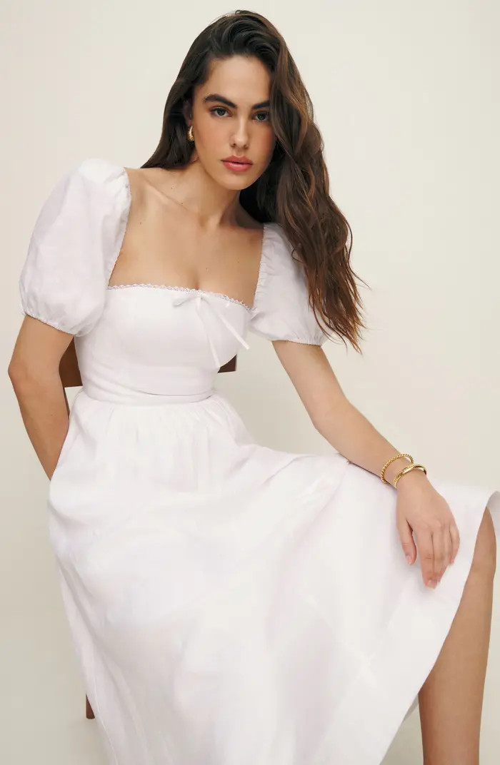 Reformation Marella Puff Sleeve Linen Dress | Nordstrom | Nordstrom