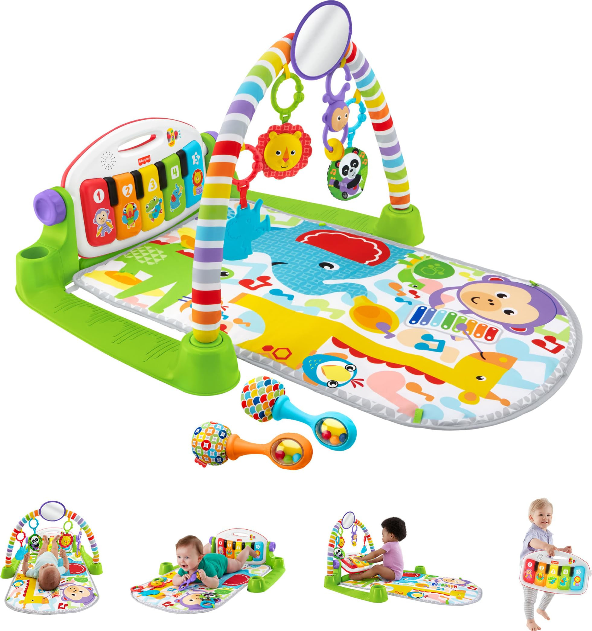 Fisher-Price Baby Playmat Deluxe Kick & Play Piano Gym for Learning & 2 Maracas Soft Rattles for ... | Amazon (US)