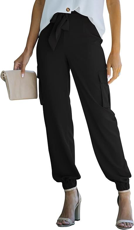 Acelitt Women 2 Pockets High Waisted Cargo Pants Casual Pants Combat Military Trouser | Amazon (US)
