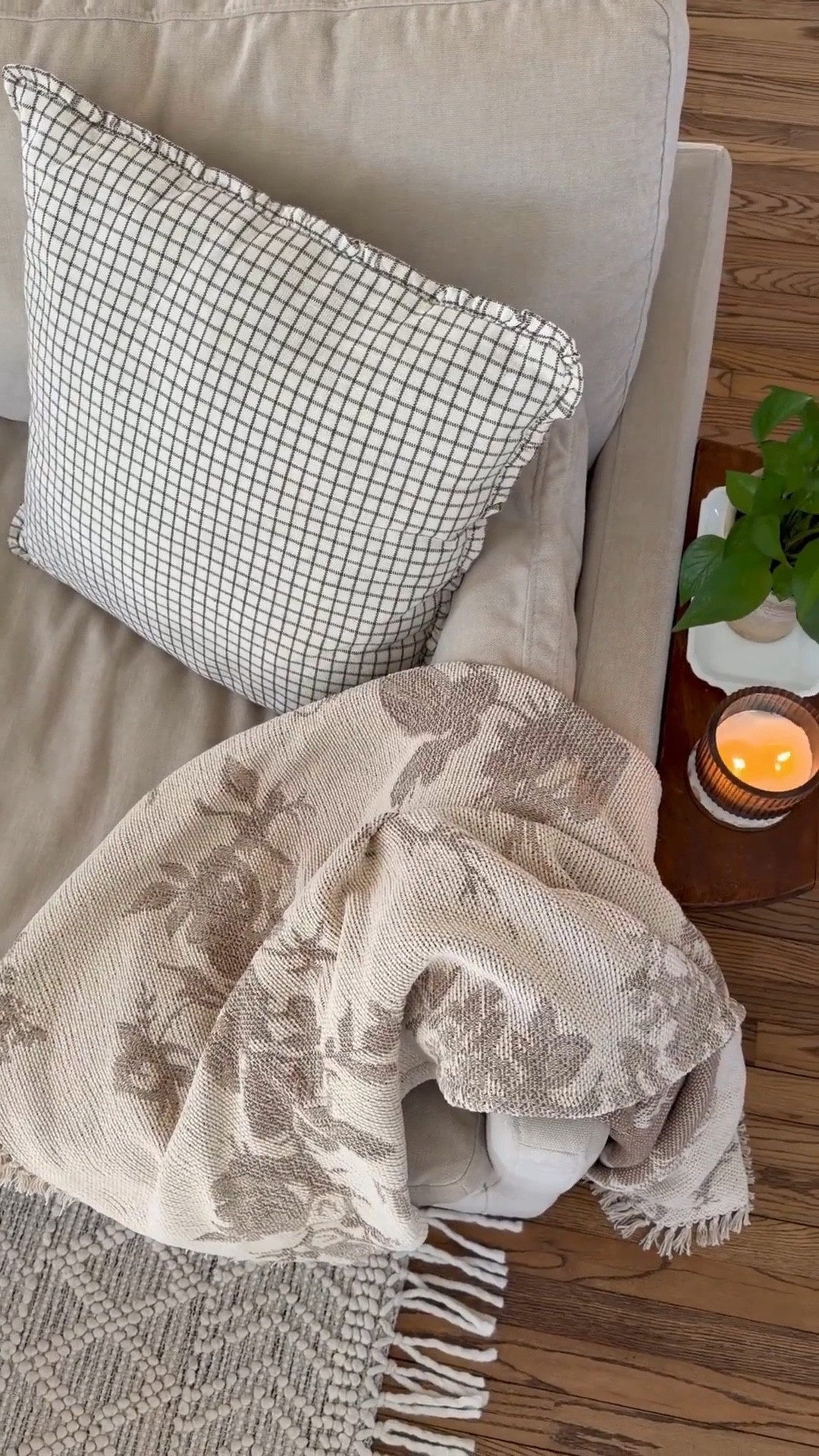 If you need me, this is where I’ll be 🥰 Loving this new combo: the Chris Loves Julia Dinah throw pillow and the @target Studio McGee woven blanket. 

Throw pillow details: it’s the Ivory/Earth color, best price I found was on Amazon, and I went with the 22x22 filled with poly. 

#LTKdayinmylife #LTKHome