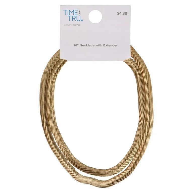 Time And Tru Women's Gold Tone 2-Row Snake Chain Necklace | Walmart (US)