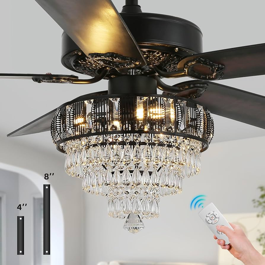 Modern Crystal Ceiling Fans with Lights and Remote Control, Farmhouse Retro Black Ceiling Fan Lig... | Amazon (US)