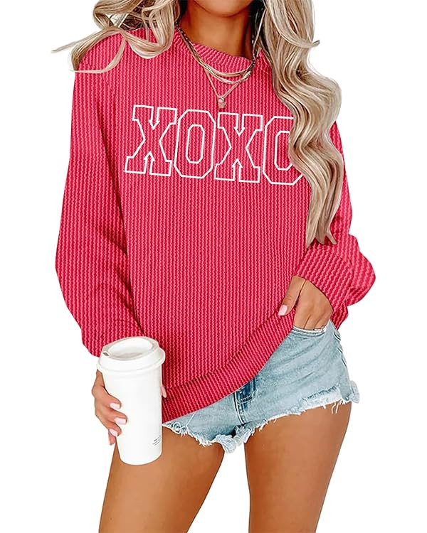 MNLYBABY Valentines Day Sweatshirt Valentine Shirt: Women Cute Love Heart Sweater Lightweight Pul... | Amazon (US)