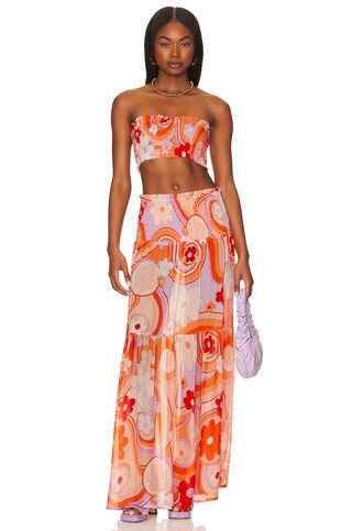 Fete Bandeau in Bloom | Orange Top | Purple Top | Crop Top | Orange Pants Outfit Pant Set | Revolve Clothing (Global)