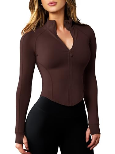 AVGO Workout Jackets for Women Full Zip Up Lightweight Athletic Slim Fit Tops Track Jacket Gym Clothes(Caramel, M) | Amazon (US)