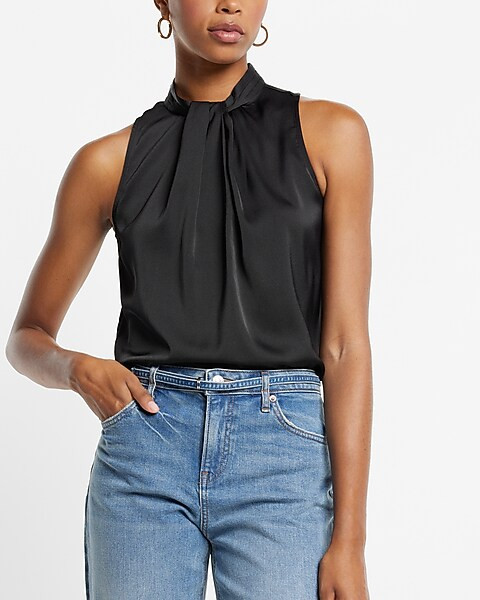 Satin Twist Halter Neck Tank | Express
