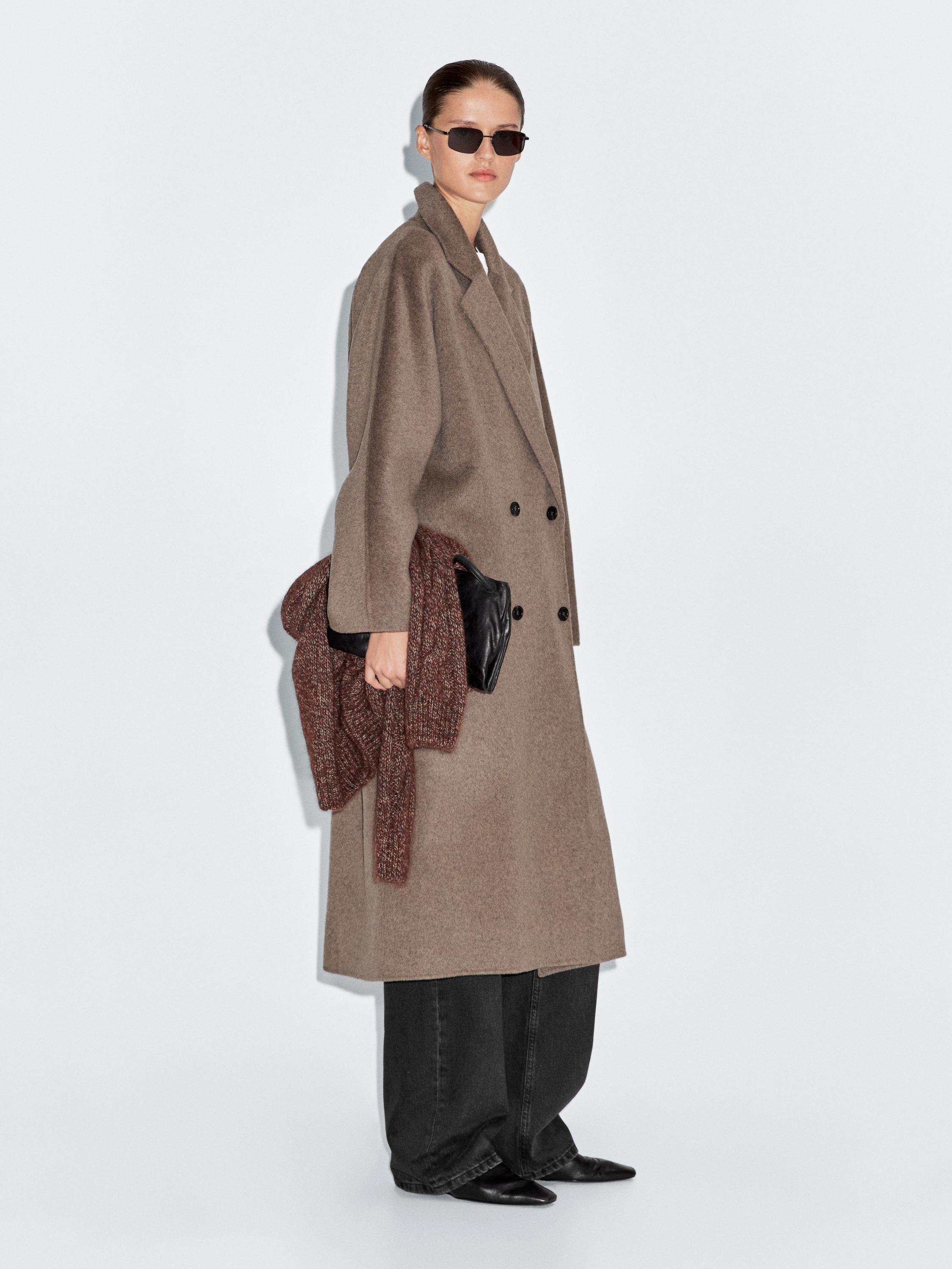 Long wool blend double-breasted coat | Massimo Dutti UK