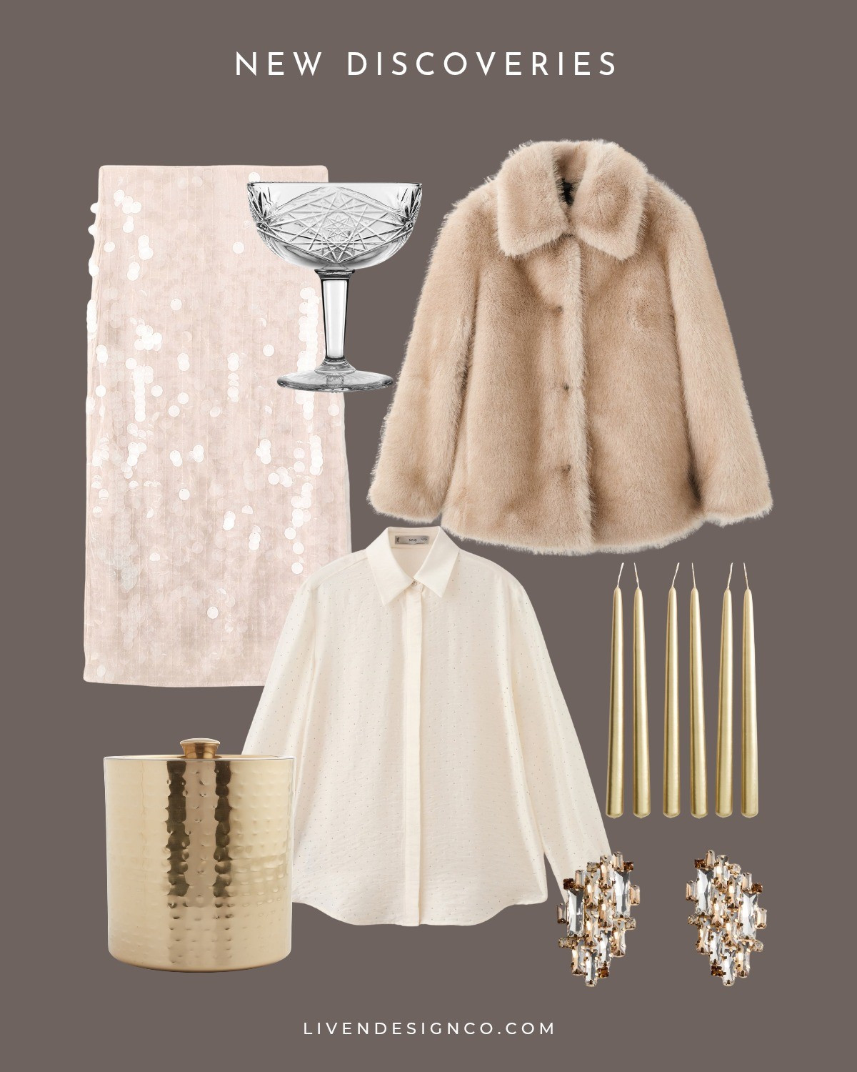 New discoveries. NYE. Festive. Holiday style. Sequin skirt. Sequin blouse. Martini glasses. Coupe glasses. Faux fur coat. Gold ice bucket. Home bar. Entertaining. Gold taper candles. Statement earrings 

#LTKHoliday #LTKSeasonal #LTKSaleAlert