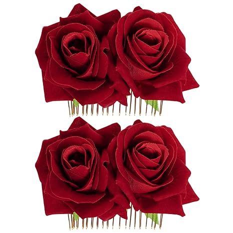 2 Pack Rose Flower Hair Clip Comb Wedding Floral Clips Hairpin Mexican Hair Accessories for Woman... | Amazon (US)