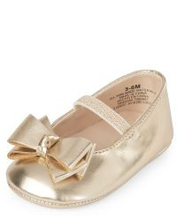 Baby Girls Metallic Faux Leather Bow Ballet Flats | The Children's Place