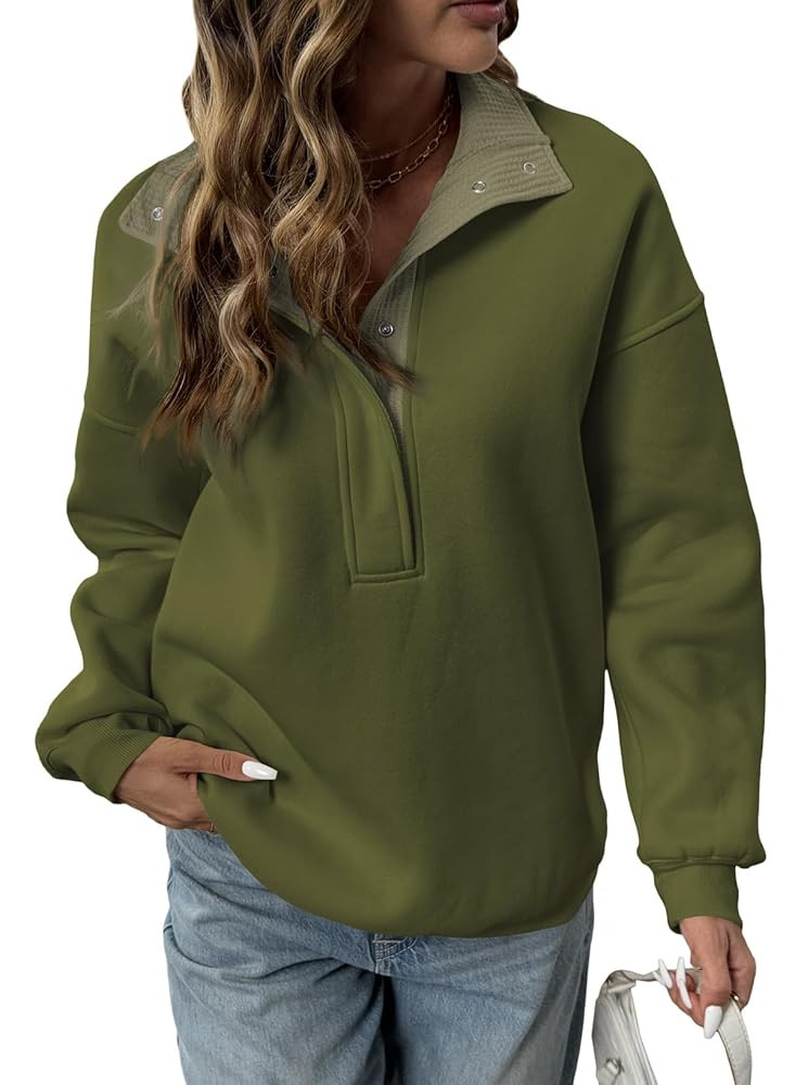 BLENCOT Sweatshirt for Women Quarter Button Long Sleeve Oversized Collared Pullover Winter Trendy... | Amazon (US)