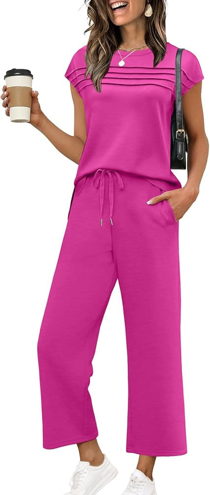 Two Piece Sets for Women Summer Spring Travel Vacation Outfits Cap Sleeve Lounge Matching Sets Wi... | Amazon (US)