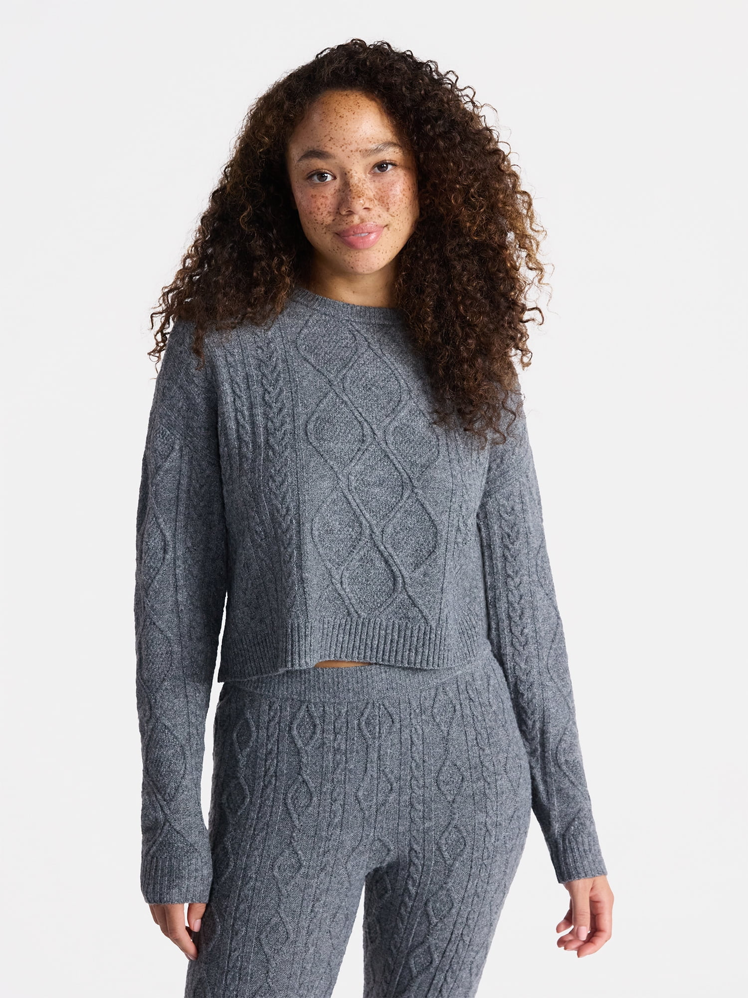 No Boundaries Cable Knit Pullover Sweater, Lightweight, Women’s | Walmart (US)
