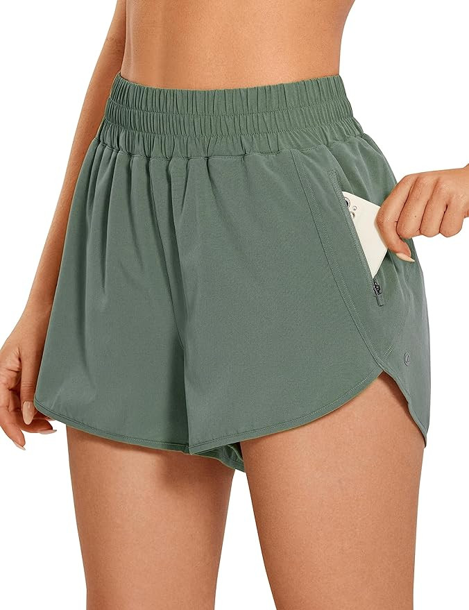 CRZ YOGA Women's High Waisted Running Shorts Mesh Liner - 3'' Dolphin Quick Dry Athletic Gym Trac... | Amazon (US)