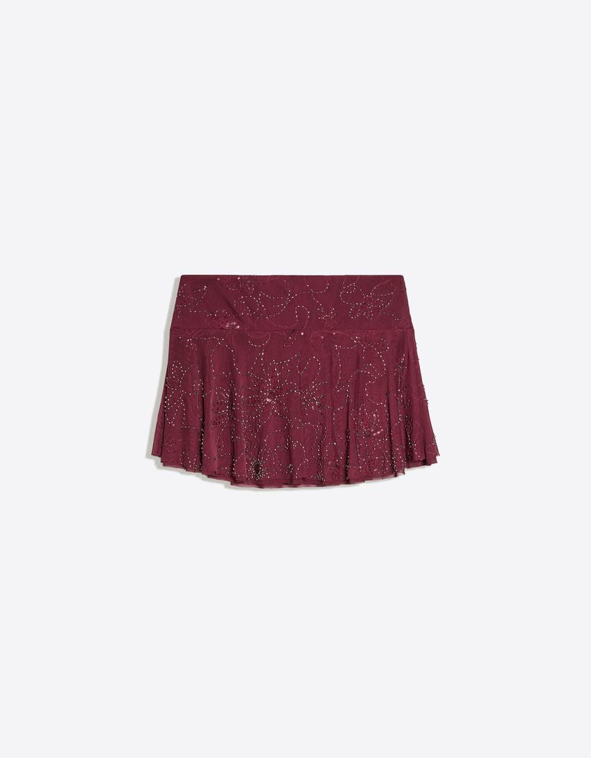 Embroidered ruffle mini skirt - Women | Bershka UK
