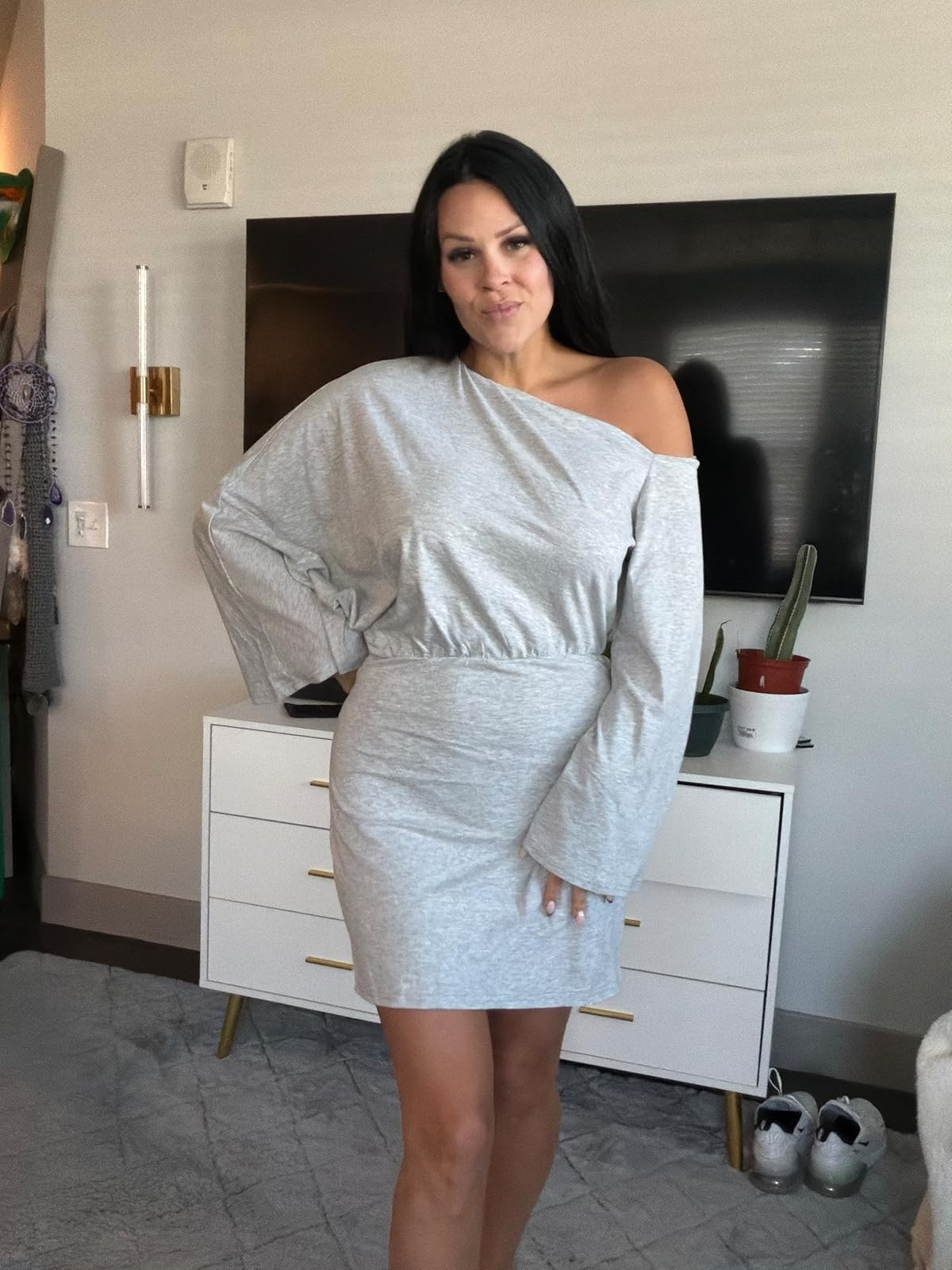Turn heads in this stunning SOLY HUX off the shoulder mini dress. Featuring a unique asymmetrical neck and flattering bodycon fit, it is the perfect choice for your next date night or evening event. Tap to shop this chic asymmetrical dress! #MiniDress #DateNightOutfit #BodyconDress 

 #LTKdayinmylife #LTKootd #LTKSaleAlert