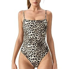 QINSEN Women‘s Spaghetti Strap Bodysuit Top Square Neck Sleeveless Double Lined Cami Shirts | Amazon (US)
