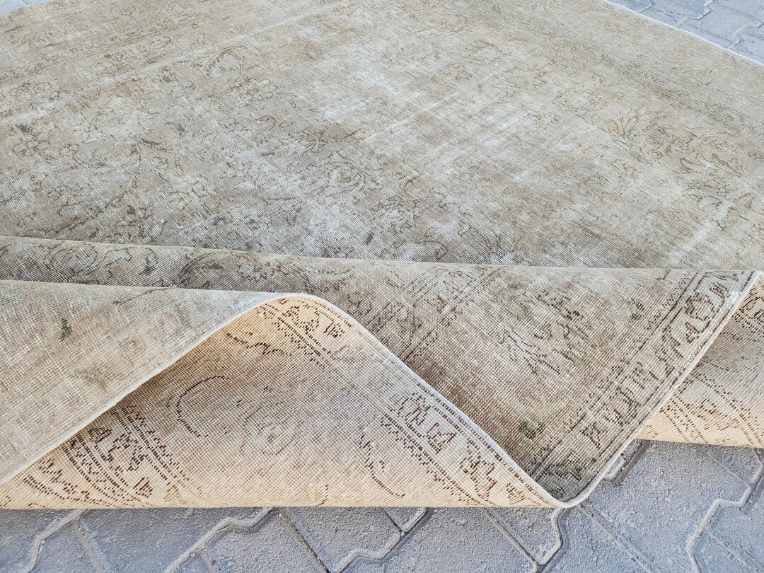 Vintage Rug 8x9, Turkish Rug Large Beige, Hand Made Grey Cream Rug Persian, Oversize Area Rugs, N... | Etsy (US)