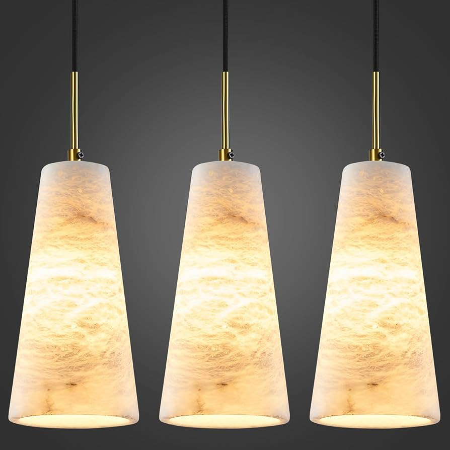 Natural Alabaster Pendant Lights Kitchen Island White Marble Conical Shade Modern Gold Ceiling Li... | Amazon (US)