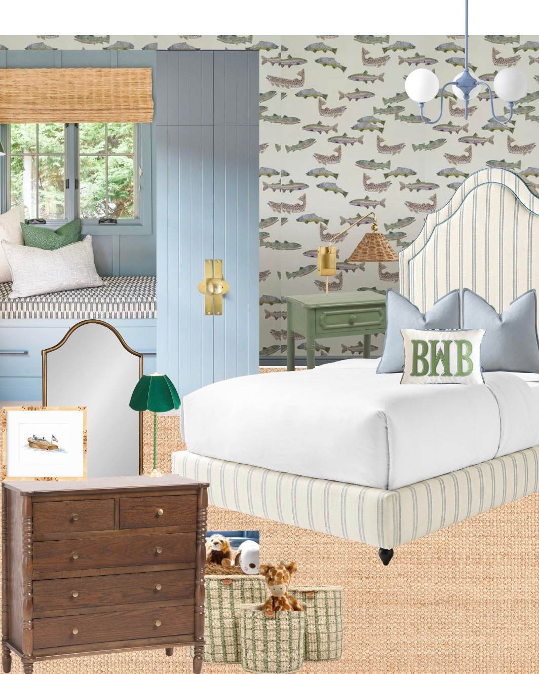 ✨SHOP THE ROOM✨

For the little boy moms 😍

Inspired by Jordan Connelly’s fish wallpaper called “Tight Lines” in cream. 