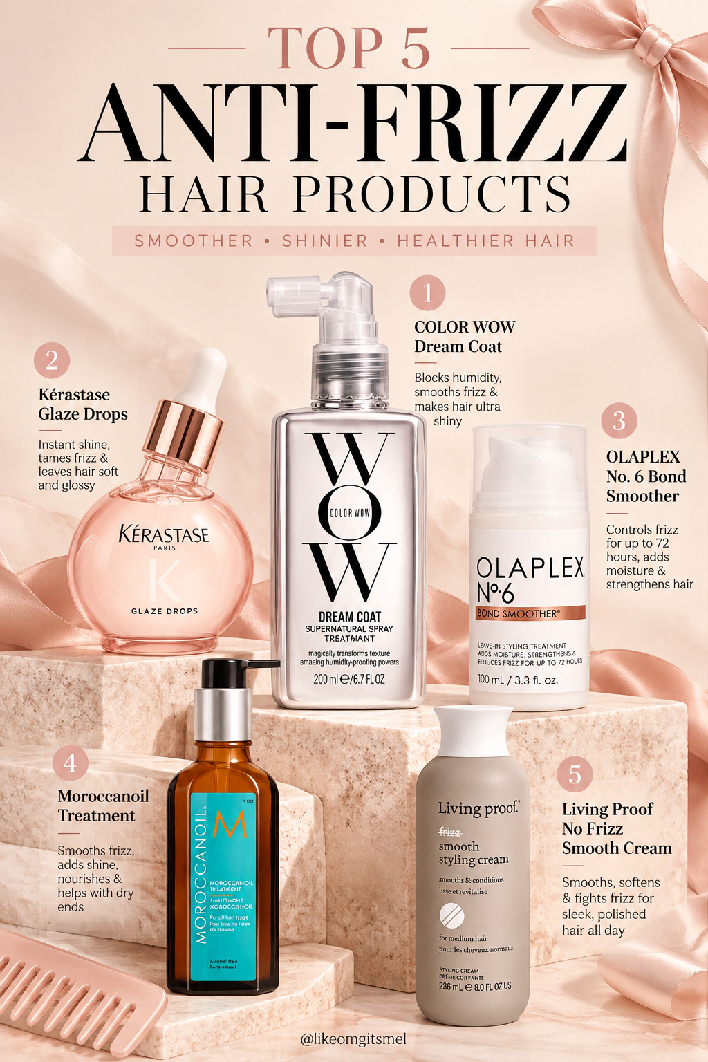 Frizz doesn’t stand a chance with these in the routine. ✨🤍 

These are 5 anti-frizz hair products I’d reach for when the goal is smoother, shinier, softer hair—whether you’re fighting humidity, flyaways, dryness or just want that polished, glossy finish.

Top 5 Anti-Frizz Hair Favorites:
- ✨ COLOR WOW Dream Coat Supernatural Spray — humidity-blocking treatment for sleek, ultra-glossy hair
- 🎀 Kérastase Gloss Absolu Glaze Drops — lightweight shine oil that helps tame frizz + leave hair soft and glossy
- 🤍 OLAPLEX No.6 Bond Smoother — leave-in styling cream that moisturizes, smooths + controls frizz
- 🧡 Moroccanoil Treatment — nourishing hair oil for smoothing frizz, boosting shine + softening dry ends
- 🌸 Living Proof No Frizz Smooth Styling Cream — smooths and conditions for softer, more polished-looking hair

Such a good mix of anti-humidity treatments, smoothing creams + nourishing hair oils for creating that sleek, healthy-looking finish without relying on just one type of product. 

Consider this your little Amazon cheat sheet for better hair days. 💕

📌 Save this for your anti-frizz hair routine, glossy hair favorites + Amazon haircare finds.

Everything is Linked! ↓

#LTKSaleAlert #LTKBeauty #LTKTravel