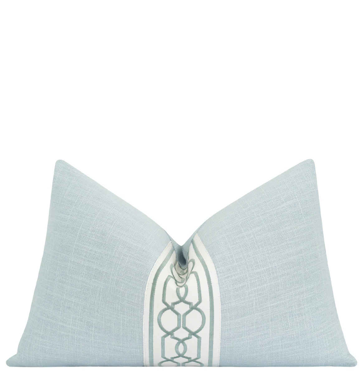 Sky Blue Linen Lumbar Pillow Cover | Trellis Trim Accent Pillow | Land of Pillows