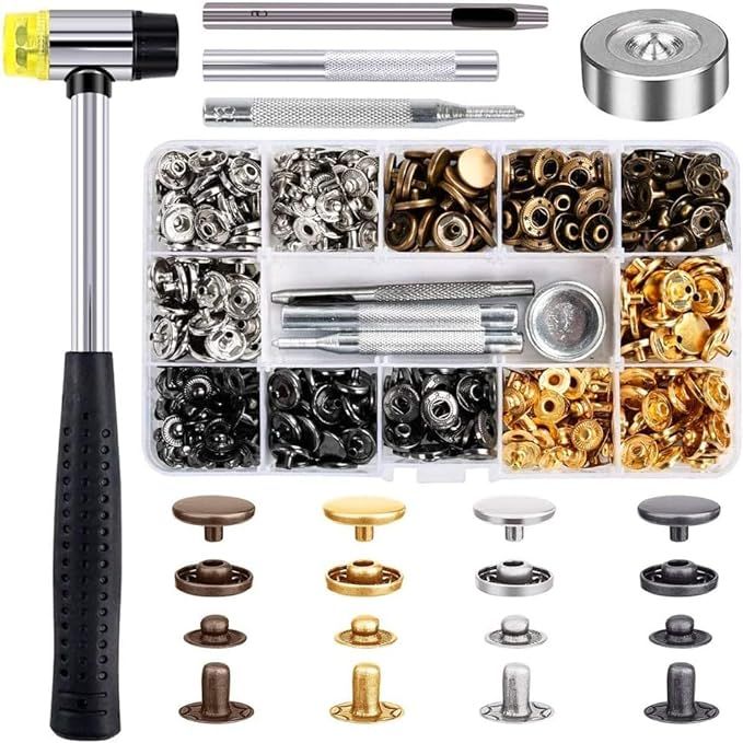 Qfun 120 Set Snap Fasteners Kit for Leather 12mm Metal Button Snaps Press Studs with 4 Setter Too... | Amazon (US)