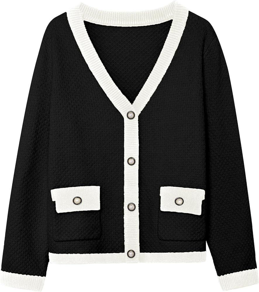 Women's Cardigan Sweaters 2024 Fashion V Neck Open Front Gold Button Cardigans Cropped Knit Outer... | Amazon (US)