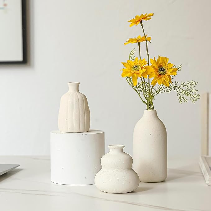 Ceramic Vases for Decor, Modern Farmhouse Decor Vase Set of 3, Neutral Small Flower Vases for Kit... | Amazon (US)
