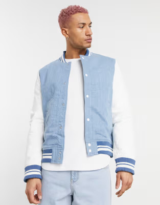 ASOS DESIGN – College-Jeansjacke in Blau und Weiß | ASOS (Global)
