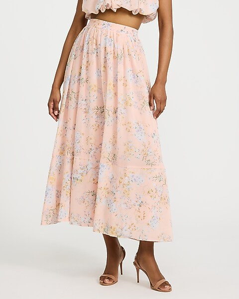 Floral Chiffon High Waisted Pull On Maxi Skirt | Express